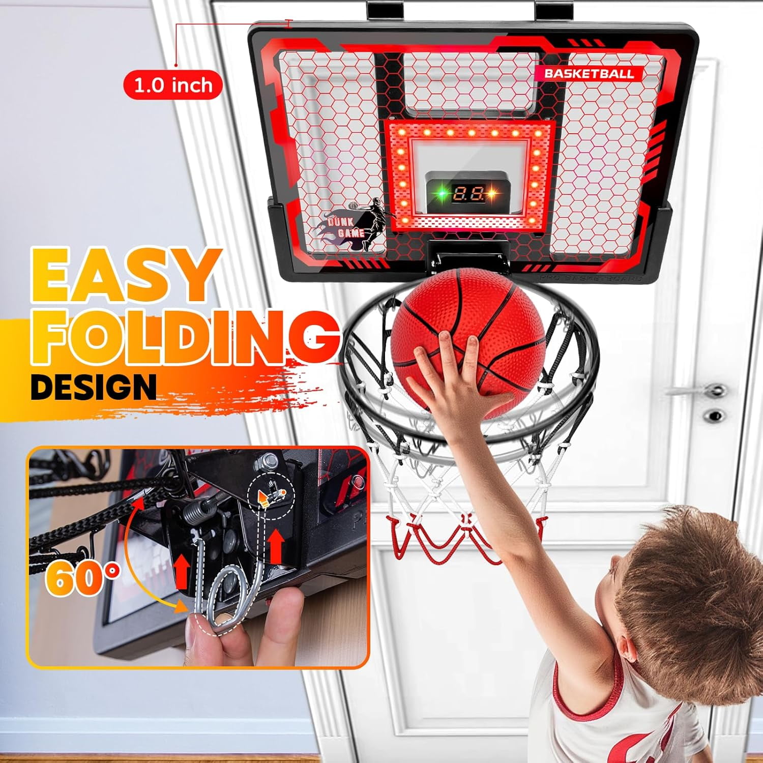 Indoor Basketball Hoop Pro with LED Light, Scoreboard & 4 Balls ...