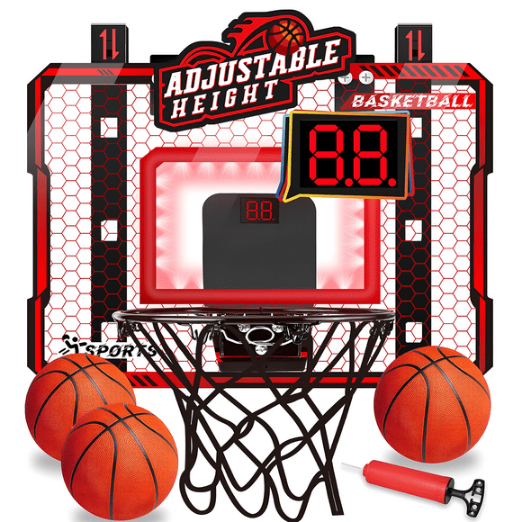 Mini Indoor Basketball Hoop for Kids, Adjustable Height Basketball Hoop with LED Lighting-3 Balls& Scoreboard, Basketball Toys Gifts for 5 6 7 8 9 10 11 12+ Year Old Boys Girls