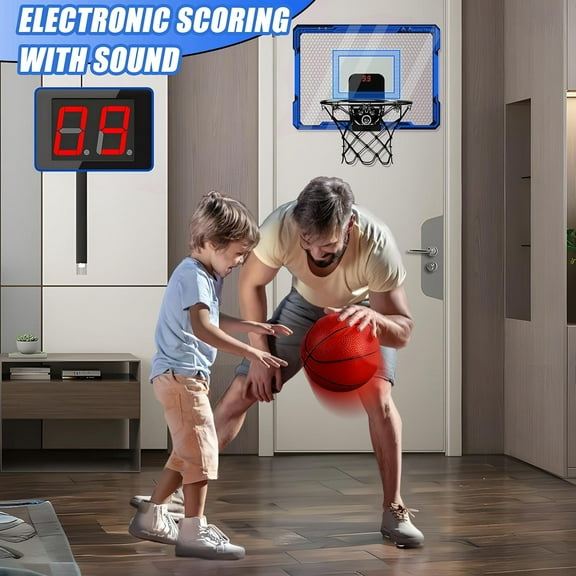 Indoor Basketball Hoop with LED Lights & Scoreboard,  Basketball Set for Kids Ages 5-12, Foldable Design for Home & Office