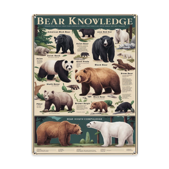 Indoor Bear Knowledge Posters Science Guide Retro Metal Wall Plaque 12x16 Inch Man Cave Or Game Room Retro Room Styling Detail Retro With Refined Interior Style Interior Wall Accent