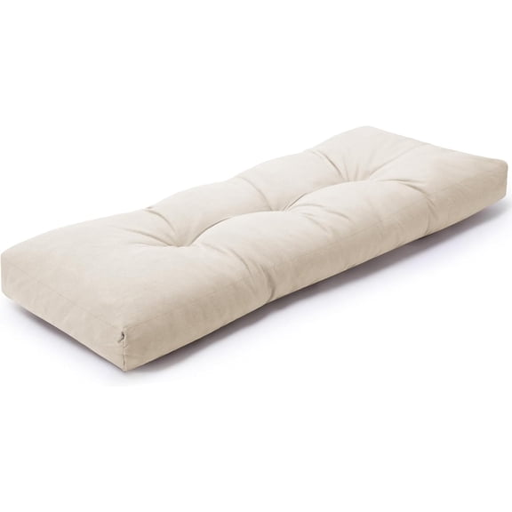 Indoor Bench Cushions, Tufted High-Density Foam Cushions for Indoor Furniture, Soft Bench Seat Cushion with Non-Slip Bottom, 42" X 16" X 4 (Cream)