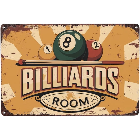 Indoor Billiards Room Pool Table Metal Tin Sign, 8x12 Inch Vintage Style Decorative Wall Decor for Bar, Garage, Cabin and Home