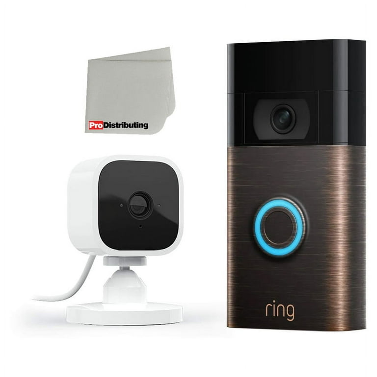 Indoor Blink WiFi Mini Security Camera with Video Doorbell and Microfiber  Cloth (White Mini Cam - Bronze Doorbell) 