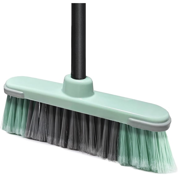 Indoor Broom Soft Bristle Brooms - Brooms for Sweeping Indoor Pet Hair, House Broom for Cleaning Hardwood, Tile, and Decking Surfaces Across.Green