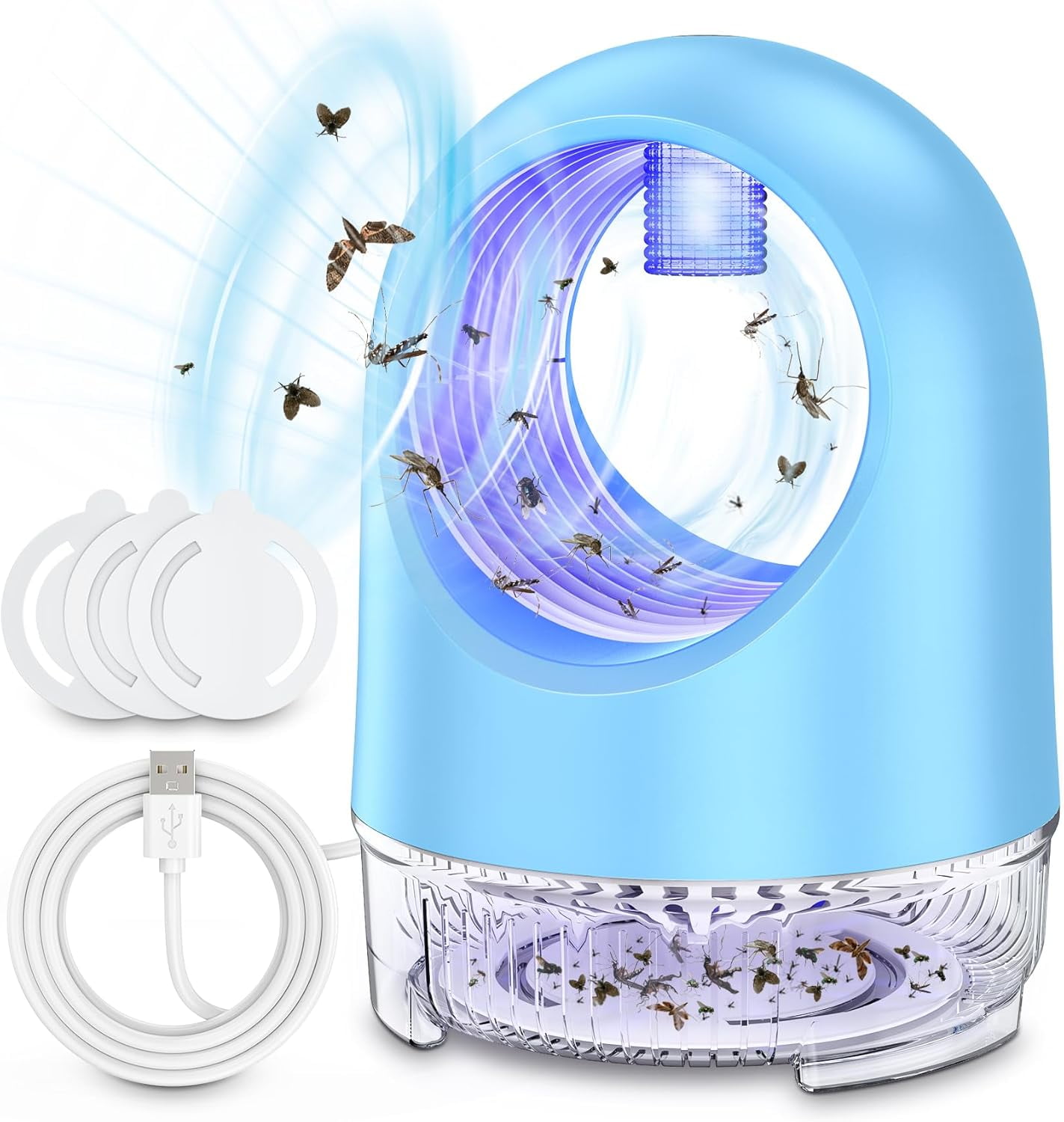 Indoor Bug Catcher, Fan-Powered Fly Trap for Home – Traps Fruit Flies, Gnats, Mosquitoes, Moths | Quiet Design with Sticky Glue Boards