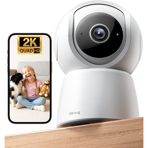 Indoor Camera 2.4GHz, 360? Pan/Tilt Pet Camera with Motion , , 2-Way Audio, Night Vision, Cloud/SD Storage, Compatible with Voice Assistant, White