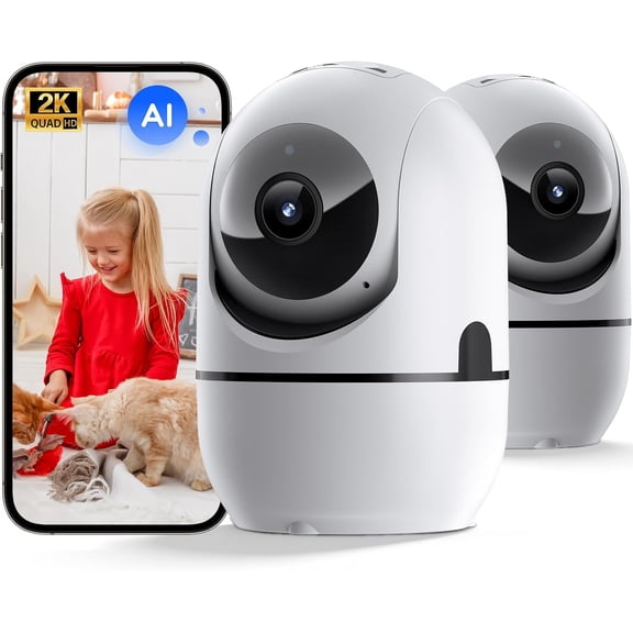 Indoor Camera 4K UHD Indoor Security Camera, Pet/Dog/Baby Security Camera with Phone App, 360Pan-Tilt, 5G/2.4G Auto-Tracking, Person/Pet/Baby Crng Detection, Privacy Mode, Two-Way Audio, 2 Pack