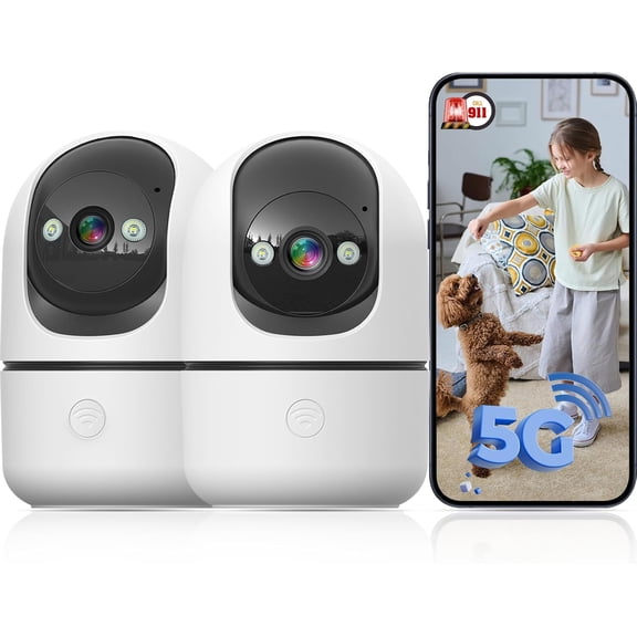 Indoor Camera 5G&2.4G WiFi Cameras for Home Security Instant 911 Alert, 360 Pan/Tilt Baby Monitor/Dog/Pet Camera AI Motion Detection Night Vision, Speaker, US Cloud Storage (2-Pack)