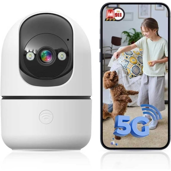 Indoor Camera 5G&2.4G WiFi Cameras for 911 Alert, 360? Pan/Tilt // Camera AI Motion Detection Night Vision, Speaker, Cloud Storage (1-Pack)