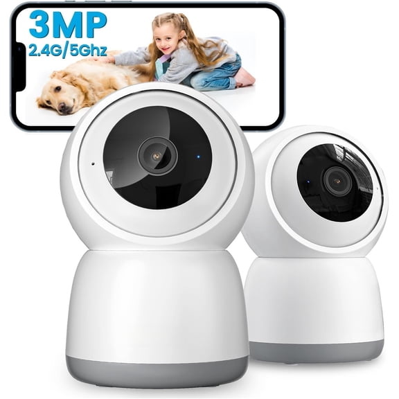 Indoor  Camera, 5G/2.4G WiFi Pet Cameras for  , 360?  Cam w/Auto ,  Motion Detection, Phone App,  , 3MP Night Vision, Works with Alexa(2 Pack)