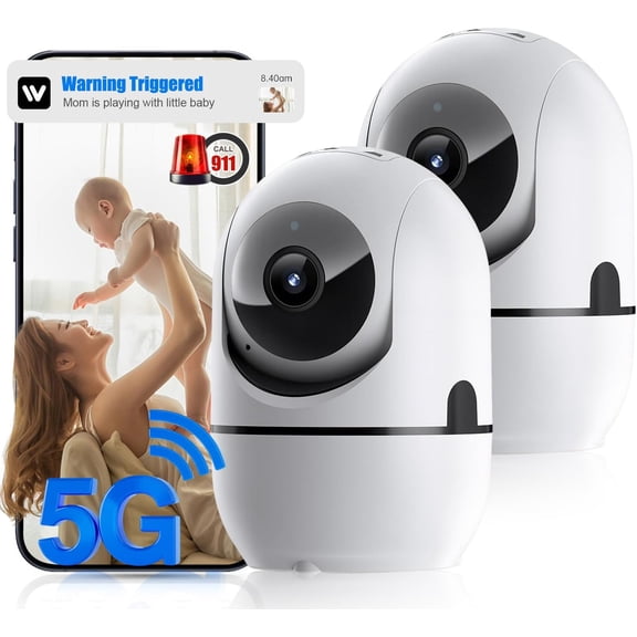 Indoor Camera, 5G & 2.4GHz /Puppy/Pet WiFi Camera with Phone App, 360? Pan/Tilt Cameras Indoor, AI & Night Vision, Cloud Storage (2Pack)