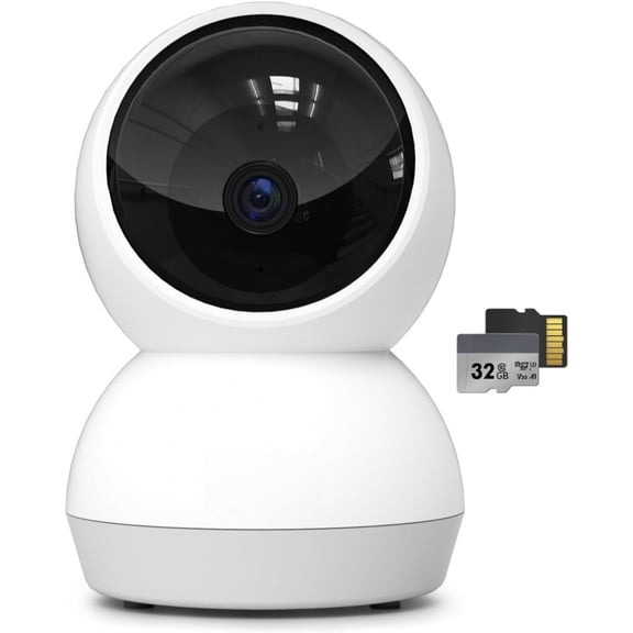 Indoor  Camera, AI Human & Pet Motion, 2.4/5 GHz, 360? Pan Tilt, Night Vision, 2 Way Audio, Compatible with Alexa &  Assistant (32GB TF Card)