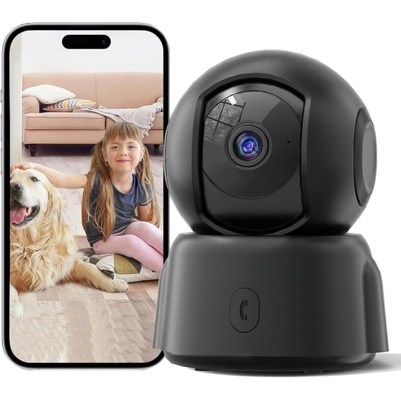 Indoor Camera for , 2.4GHz WiFi 360 Pet Camera with Night Vision Motion Detection Two-Way Audio Sleep Mode SD Card Cloud Storage, Black