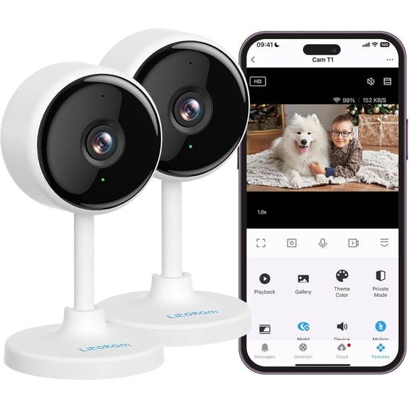Indoor Cameras for Home Security with Night Vision, Pet Camera with Phone App, WiFi Home Security Camara, Baby Monitor Work with Alexa, Motion Detection, 2 Pack, 2K