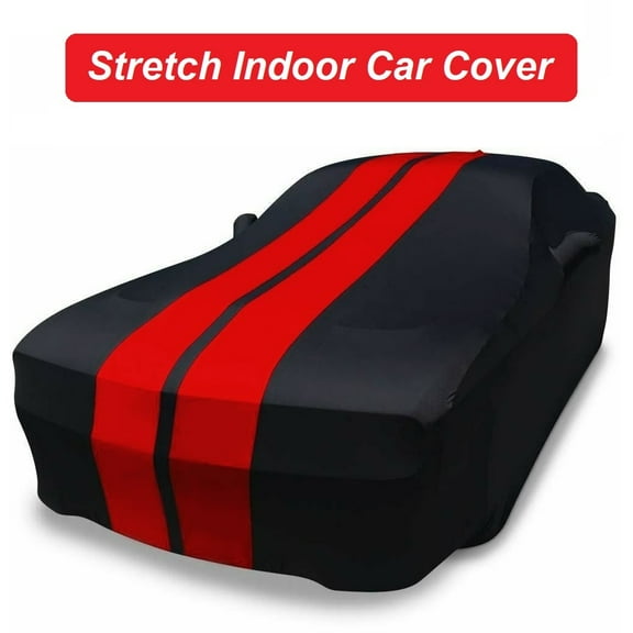 Indoor Car Cover for Dodge Challenger 2008-2022, Stretchy Satin Indoor Dust Proof UV Protection with Stroage Bag, Black+Red