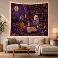 thumbnail image 1 of Indoor Cartoon Sheet With Ghost Dot Eyes Curved, Playful Illustration for Cat Lovers, Animal Wall Decor, Halloween Gift, Tapestry Wall Hanging for Bedroom and Dorm, 1 of 7
