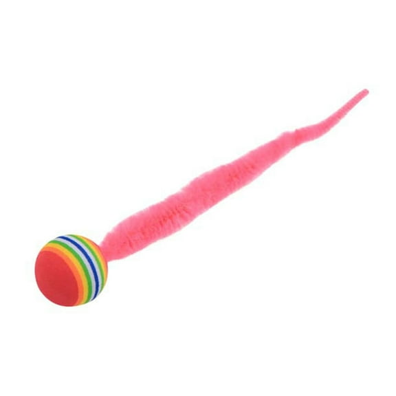 Indoor Cat Bouncy Toy with Tail Interactive Worm Plaything for Feline Exercise Stimulation Pink 22x3.5