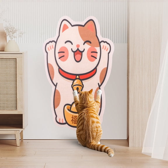 Indoor Cat Furniture, Cat Nail Scratcher, Festive Cat Decor, Christmas Cat Gift, 32X20 Inch Adorable Cartoon Christmas Tree Shape Self-Stick Cat Scratching Surface, Durable No