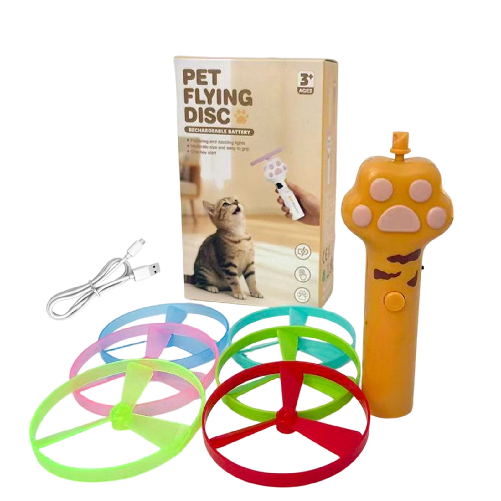Indoor Cat Interactive Toy Flying Disc Paw Launcher Usb Rechargeable ...