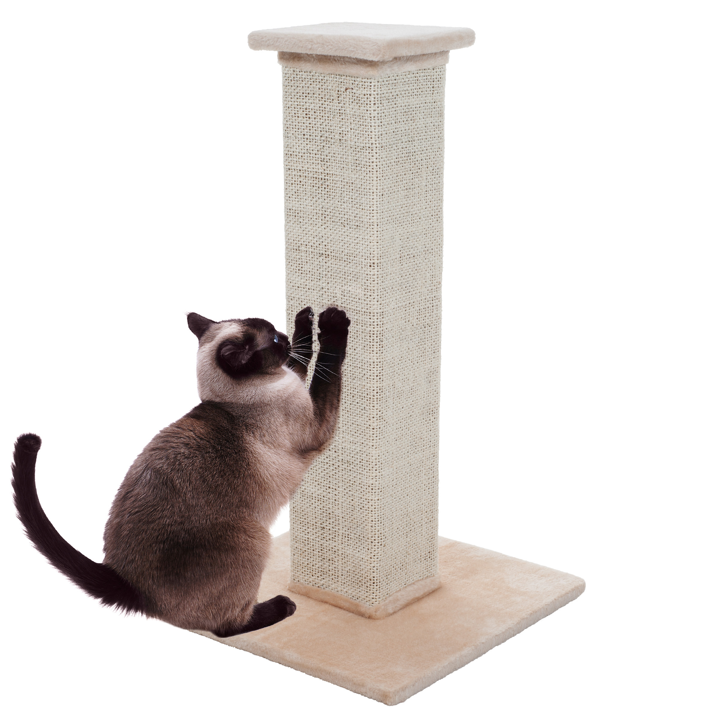 Indoor Cat Scratching Post with Carpeted Base - 27.75-Inch Beige Sisal Burlap Fabric by PETMAKER - image 1 of 7