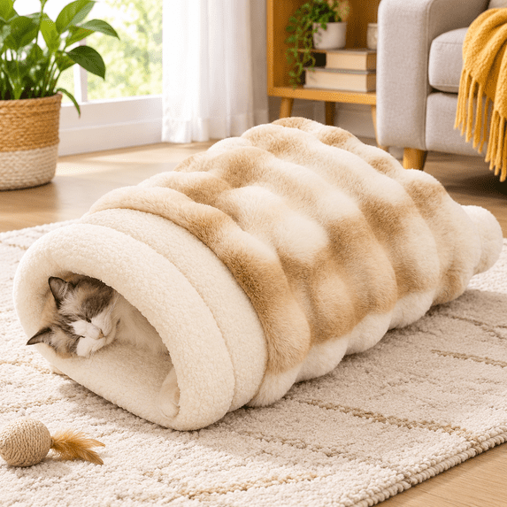 Indoor Cat Sleeping Bag, Faux Cave Bed & Burrow Nest, Reversible Plush ...