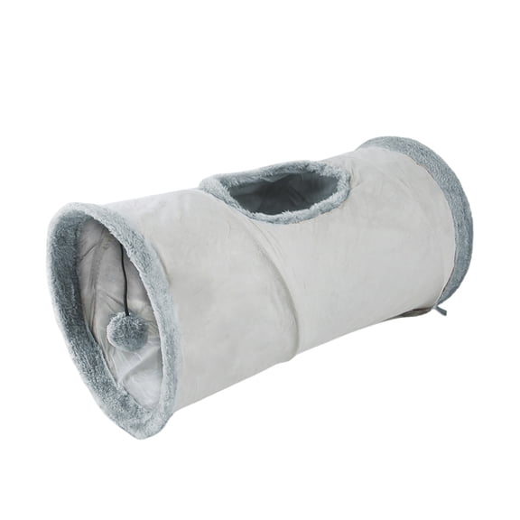 Indoor Cat Tunnel Play Accessory for —Portable Tunnel with Holes for Cats Ferrets and Rabbits, 31x29x2 cm, Grey