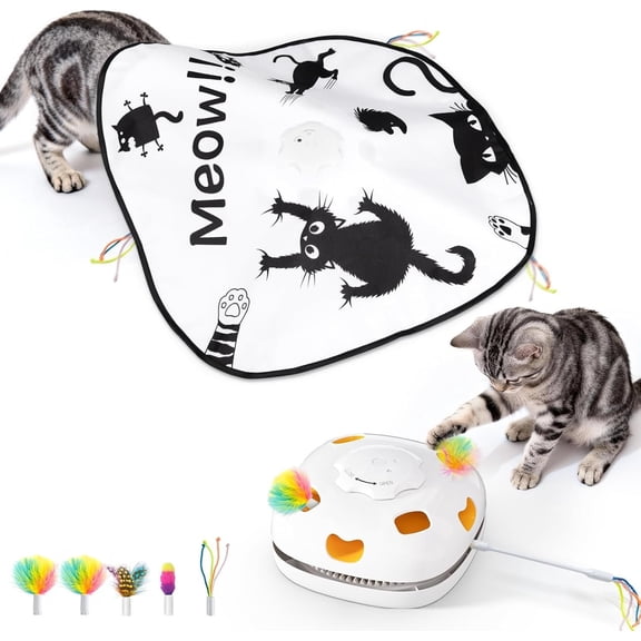 for Indoor Cats, 4 in 1 Interactive Automatic Kitten Adult Whack a Mole, and Seek, Moving Magic Wand & Chase Teaser, Touch/Timer Motion& Night DND Mode