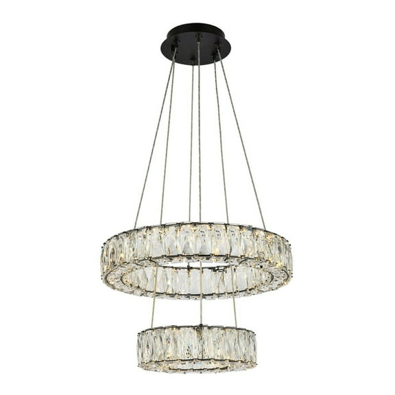 Indoor Ceiling Decorative Iron And Stainless Steel Monroe 18 Inch Led Two Ring Pendant - Black