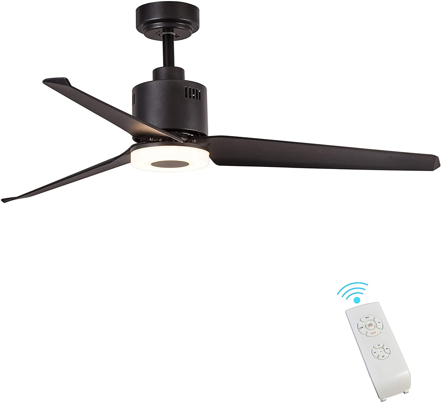 Indoor Ceiling Fan Light Fixtures Black Remote LED 52 Ceiling Fans For