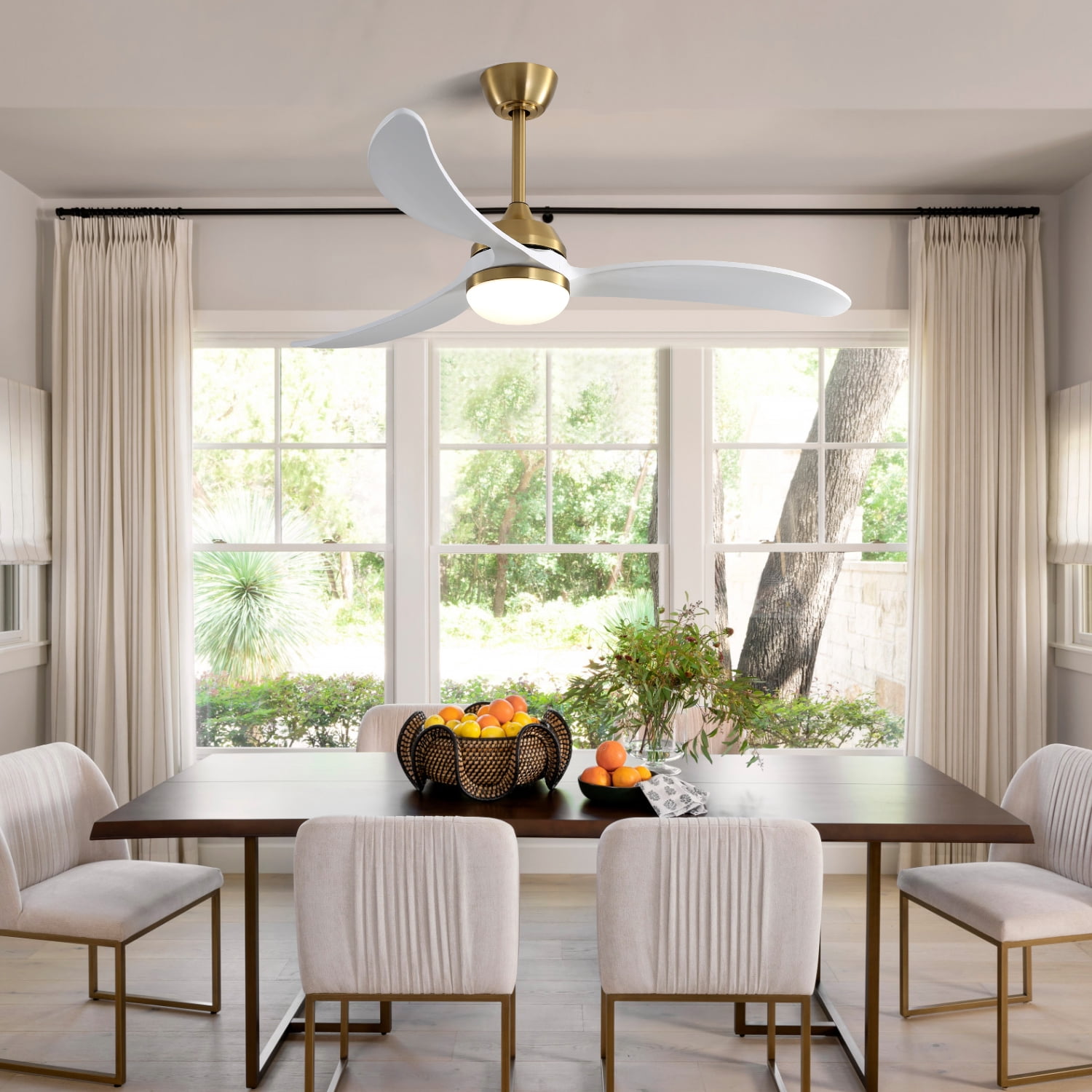 Indoor Ceiling Fan with Light 3 Solid Wood Blades, Ceiling Fans with ...