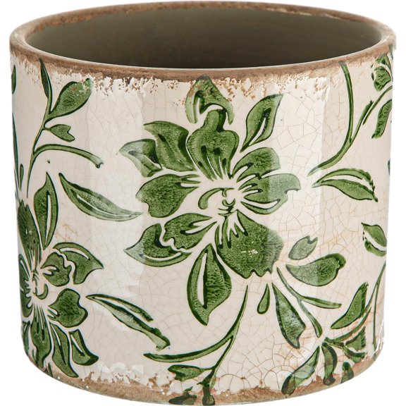 Indoor Ceramic Plant Pots with Drainage Hole 5 Inch Chinese Glaze Ice Crack Flower Pot Vintage Succulent Pots Porcelain Decorative Planter for Plants Herb Home Decor(Green,Leaves Style)