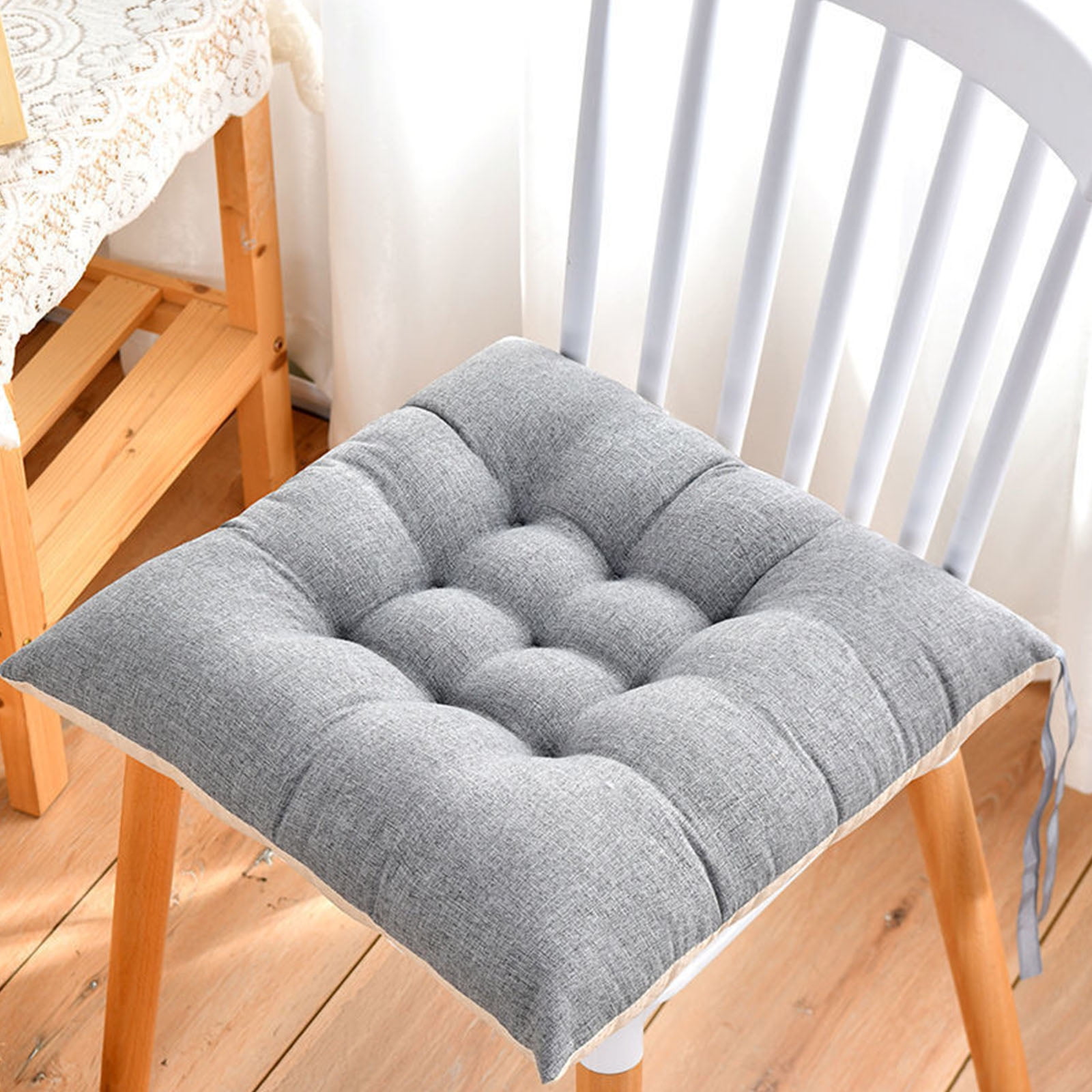 Grey chair cushions with ties sale