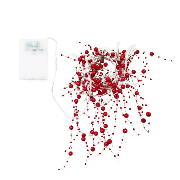 Indoor Christmas Decorations 10FT 30LED Lighted Berry Beaded Garland Battery Operated for Home Party