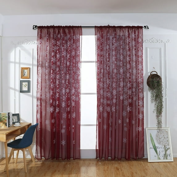 Indoor Christmas Decorations,78x31Inch Christmas Lace Curtains,White Snowflake Foil Print Curtains,Red Christmas Curtains,Suitable for Christmas,Party or Other Festival(1pcs Window Curtain)