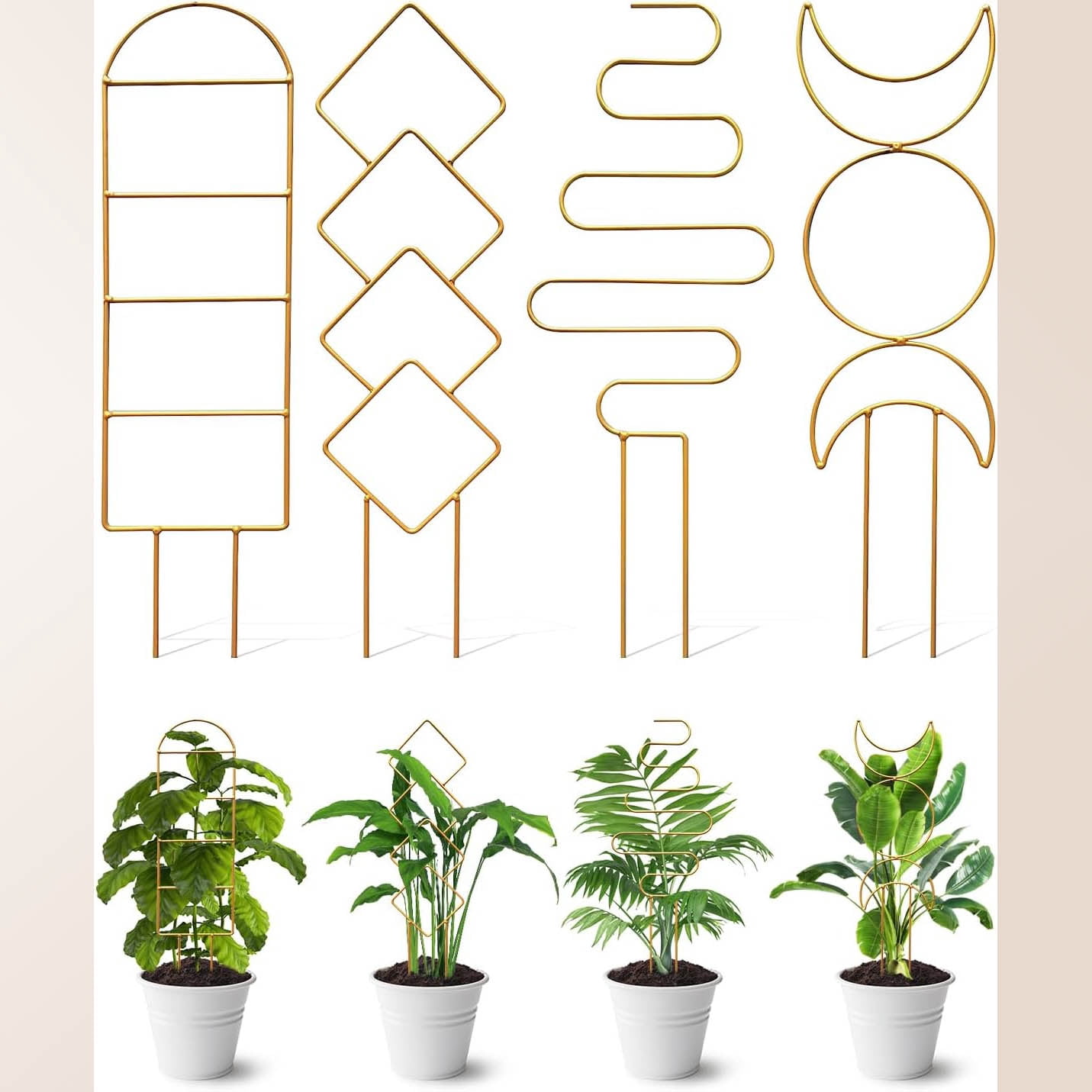 Indoor Climbing Plant Trellis, Metal Garden Trellis Plant Support with Different Patterns for Vine Ivy Flower (Golden)