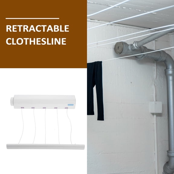 Indoor Clothesline with Five Hooks Heavy Duty Rope and Rotating Reel for Laundry Drying