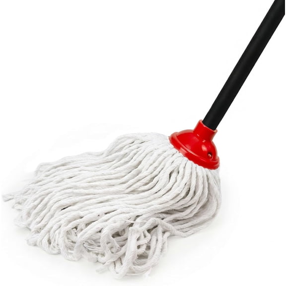 Indoor Cotton Mops for Floor Cleaning, 52" Long Handle Cotton Mop, Cleaning Mops for Tiles and Hardwood Floor, Household Mop for Kitchen, Bathroom, Garage, Tile & Hardwood FloorsRed White