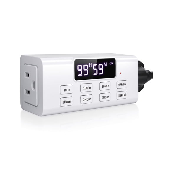 Indoor Countdown Timer Outlet, Auto Shut Off Timers with Large Screen,Customize Countdown,Repeat and Memory Function, Plug In Timers for Electrical Outlet for Charger Lights, 3-Prong 15A/1875W
