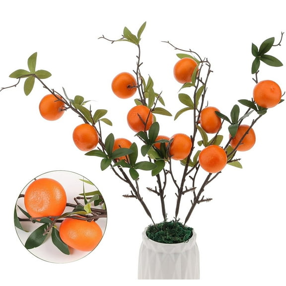 Indoor Decoration Artificial Orange Branches,Fake Plastic Fruit Branch,Realistic Foam Stem Ornament Festival Restaurants, Plastic Tree Plant Stem with Fruit Fake Greenery Home DIY