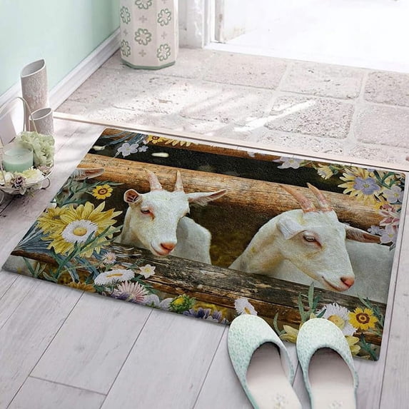 Indoor Decorative Door Mat Welcome Doormat for Front Door Farm Goat Sunflower Non-Slip Rugs Soft Absorbent Entrance Floor Mats Washable Carpet for Bedroom Kitchen Entryway 36x24 Inch