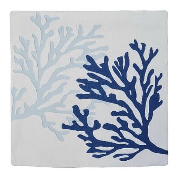 Indoor Decorative Throw Pillows Cushion Cover: Navy Blue and Linen, Reversible, 18”, Nautical Design (Design A, 1)