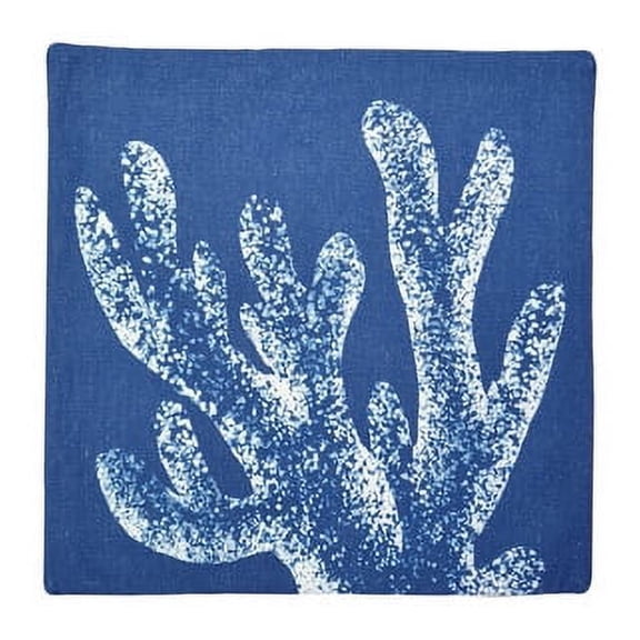 Indoor Decorative Throw Pillows Cushion Cover: Navy Blue and Linen, Reversible, 18”, Nautical Design (Design B, 1)