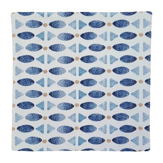 Indoor Decorative Throw Pillows Cushion Cover: Navy Blue and Linen, Reversible, 18”, Nautical Design (Design D, 1)