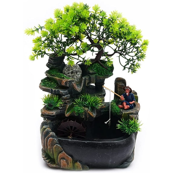 Indoor Desktop Fountain Tabletop Water Fountain Mini Rockery Fountain Desktop Mountain Cascading Waterfalls Desktop Decoration for Festivals Gift for Friends or Family, Without Atomizer