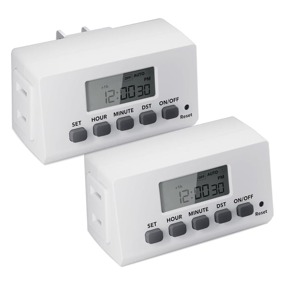 Indoor Digital Timer Outlet,24 Hour Light Timer Easy Programmable,Mini 2 Prong Plug in for Electrical Outlets,Lamps,Fans,2 On/Off Programs,2 Pack,15A/1875W, ETL Listed