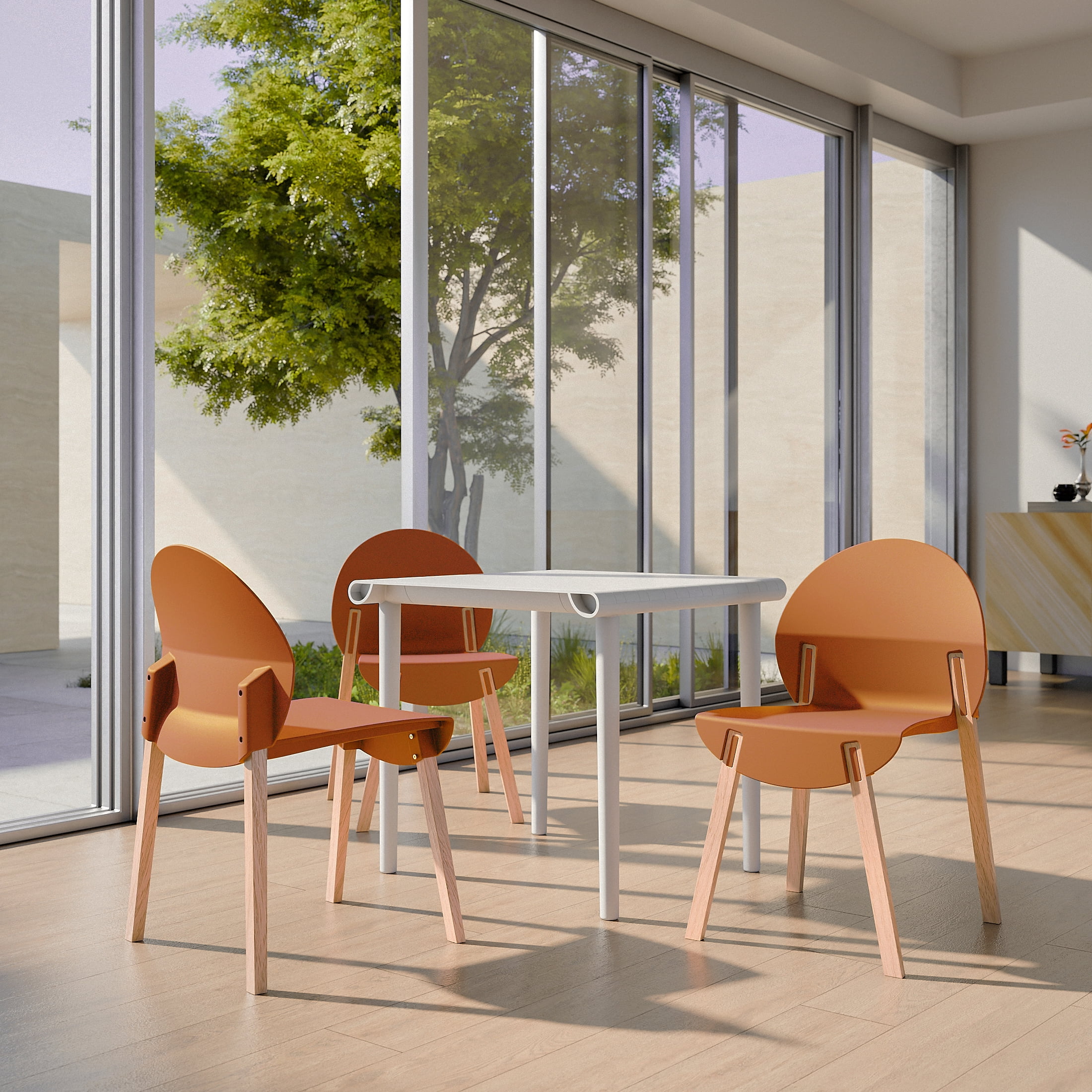 Indoor Dining Chair, 4 Pack Household Leisure Chair for Home Living Room Dining Area, Tropical Orange