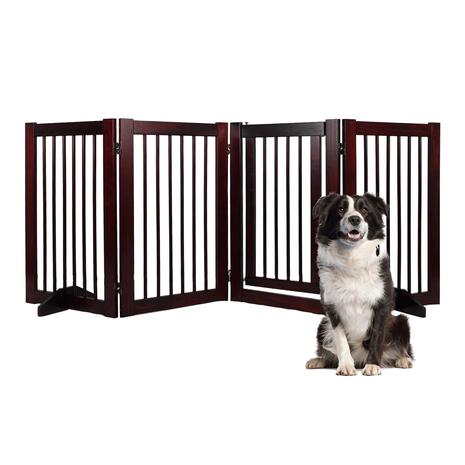 Indoor Dog Gate, Wooden Freestanding Pet Gate, Foldable Dog Gates for Doorways, No Drilling for The House, Doorways, Hallways,or Stairs, 30" Height 4 Panels Set of Support Feet Included (Espresso)