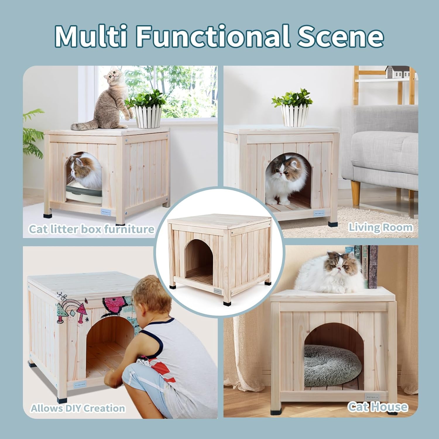 Elevating Dog Enclosure Reference: Indoor Dog House Cat Litter Box Enclosure Furniture With Elevated