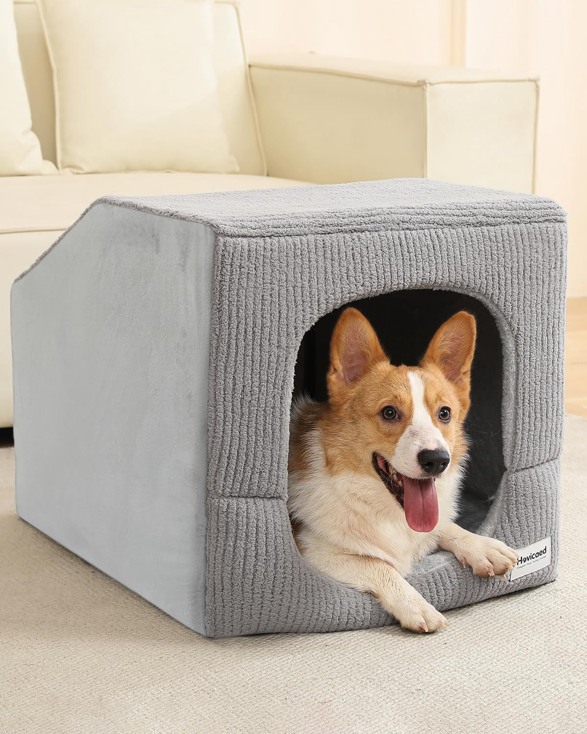 Indoor Dog House for Extra Large Medium Small Sized Dogs - Dog Tent with Washable Removable Cover, Pet Orthopedic Dog Cave Bed Egg-Crate Foam Cushion, Inside Dog House Large Space(L)