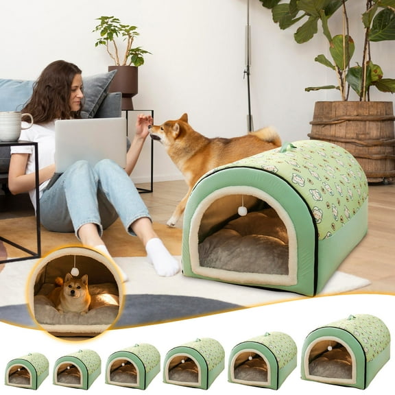 Indoor Dog House with Removable Washable Cover, Non-slip Bottom & Cushioned Mat for Small Dogs and Cats, Cozy Pet Bed for Apartment Living & Calm Re,Vsgery